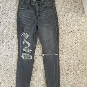 High Waisted Black Distressed Skinny Jeans